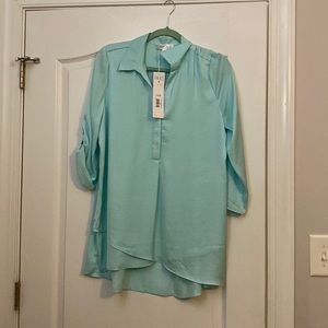 Designed by Renuar.   Mint green. Dressy blouse.